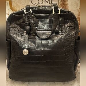 Francesco Biasia Black Crocodile-Embossed Shoulder Bag Tote